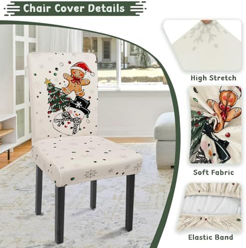 Christmas Chair Covers Set of 4 Gingerbread Xmas Tree Parsons Slipcovers