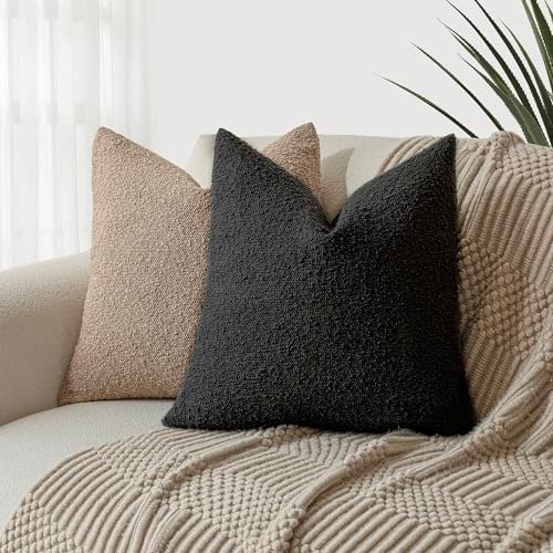 Decorative Textured Boucle Throw Pillow Covers Accent Solid Pillow / 20 x 20 / Black / Set of 2
