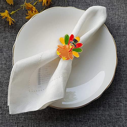 Halatool Thanksgiving Turkey Napkin Rings Set of 8, Alloy Fall Napkin Rings Dinner Tables Holders for Thanksgiving Weddings Holidays Gathering Dinner Party Decorations