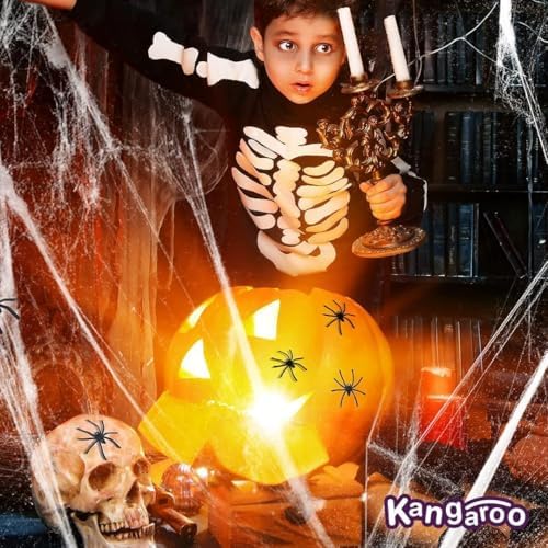 Kangaroo 200 sq. Ft Fake Spider Webs with 4 Fake Spiders for Decorations