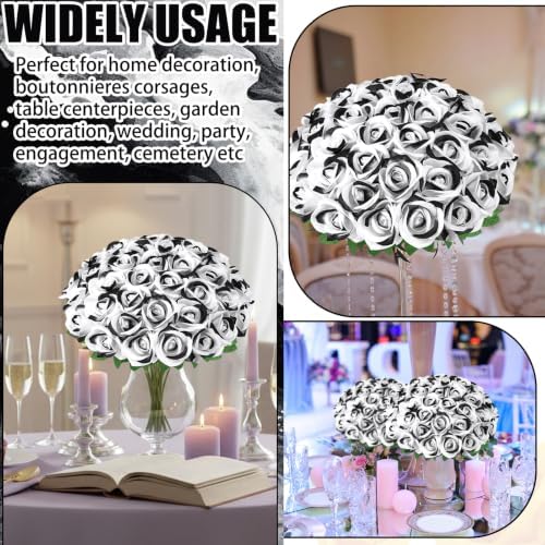 36 Pcs Velvet Texture Black White Artificial Flower Bridal Bouquet