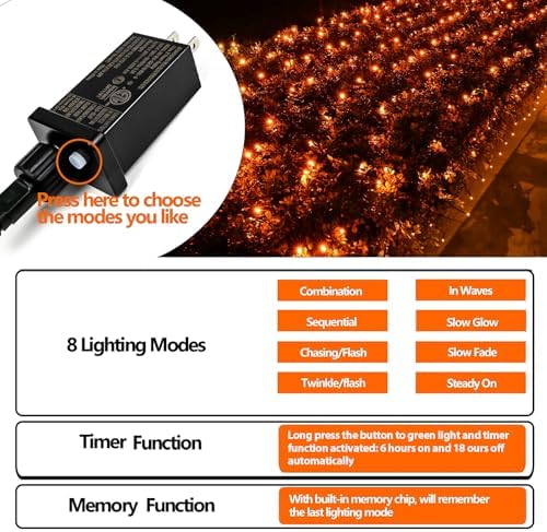 75.8FT 200 LED Extendable Orange Halloween String Lights Indoor Outdoor
