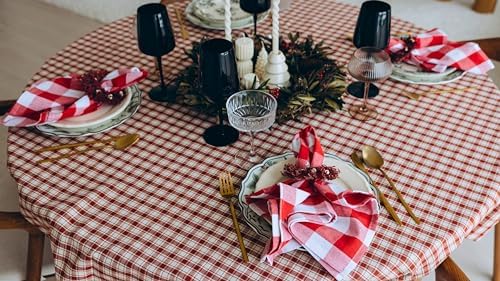 Holidays Cloth Dinner Napkins - 12 Pack, 20"x20", 100% Cotton Christmas Dinner Napkins with Plaid Pattern - Reusable, Washable & Environment-friendly Gingham Cloth Red Napkins for Parties and Weddings