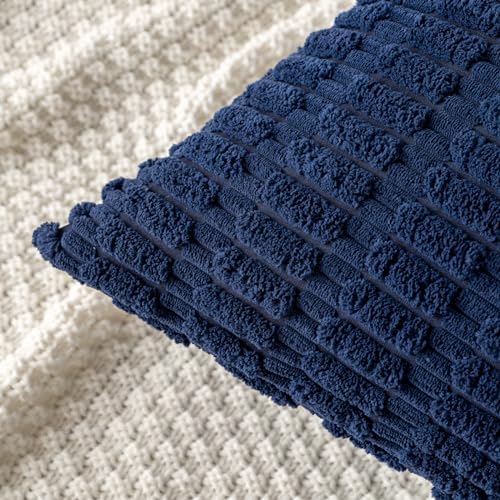 MIULEE Corduroy Decorative Throw Pillow Covers 20x20 Navy Blue Pack of 2