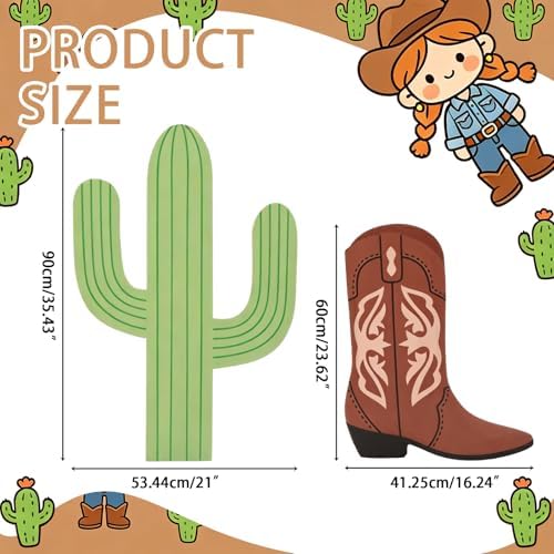 Sliner 3 Pcs Western Cowboy Party Decorations 23-35 Inch Brown Cactus and 2 Boots Shape Cowboy Photography Booth Prop for Western Birthday Wedding Theme Party Supplies