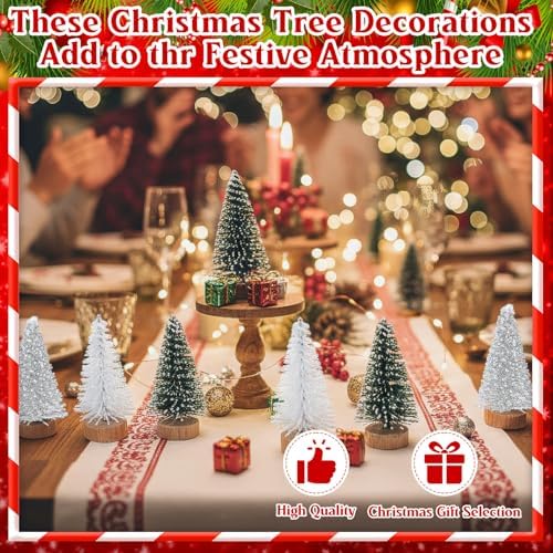Sumind 48 Pcs 1.78 Inch Mini Bottle Brush Christmas Tree Green Silver White
