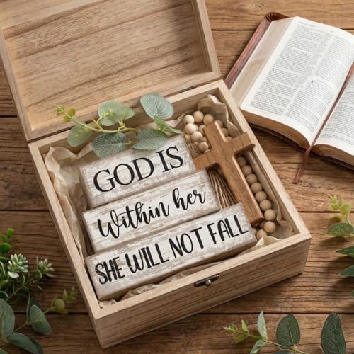 Lineshading 4 Pcs Wooden Blocks Christian Faith Signs for Women Home