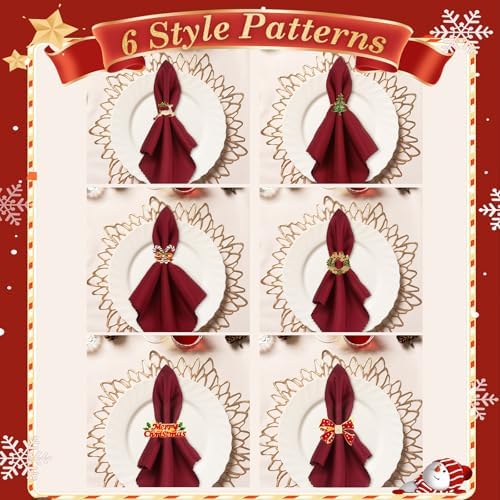 KPOSIYA Christmas Napkin Rings Set of 6 for Holiday Table Decor, Gold
