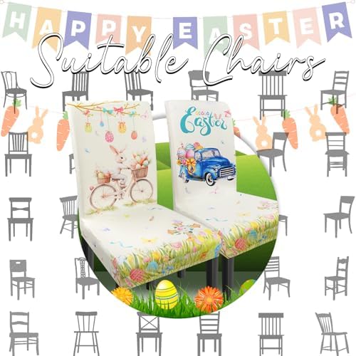 Easter Chair Covers Set of 4 Easter Chair Back Covers Dining Chair Covers for Party Kitchen Removable Seat Covers for Chairs Easter Decorations