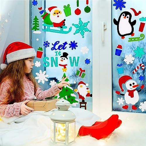 XIMISHOP 6pcs Christmas Gel Window Clings Sticker for Xmas Window Decors