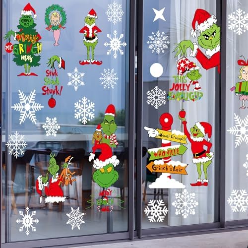 Christmas Window Clings Decorations for Glass Windows Winter Stickers Snowflakes Christmas Decorations Christmas Window Stickers for Holiday Window Clings Winter Decorations 10 Sheet