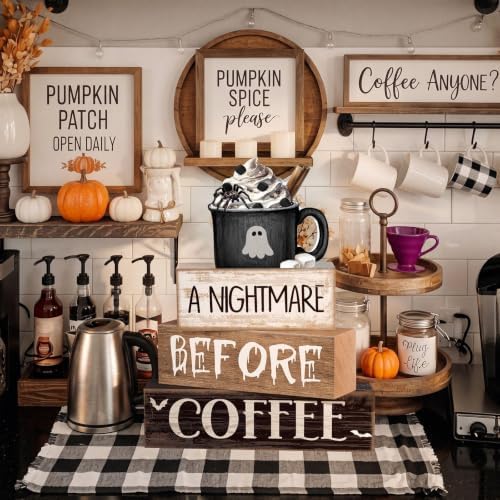 Lineshading 4 Pcs Halloween Farmhouse Tabletop Decor, Ghost Mug Topper