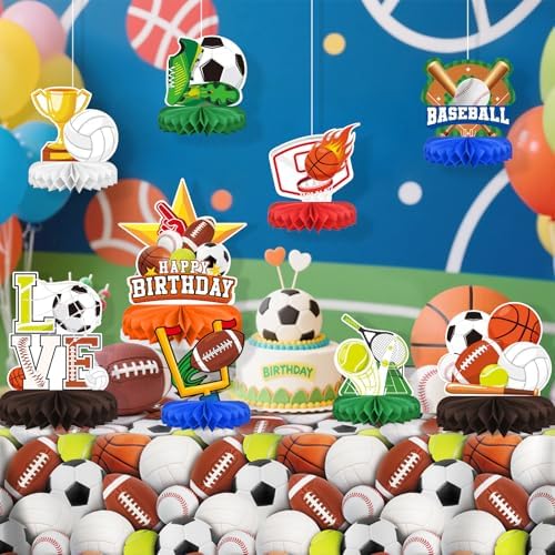 Sports Themed Party Decorations Kit - Honeycomb Centerpiece for Sports Birthday Party Decorations& Favors