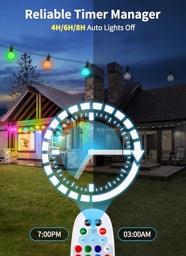 Brightown Outdoor String Lights 29 Feet G40 LED Patio Lights, RGB, Remote