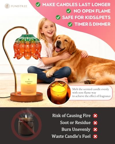 Funistree Flower Candle Warmer Lamp with Timer, Dimmable Candle Lamp Warmer, Christmas Birthday Gifts for Women Mom