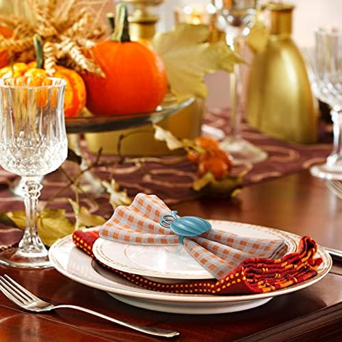 Patelai 12 Pieces Fall Pumpkin Napkin Rings Thanksgiving, Blue