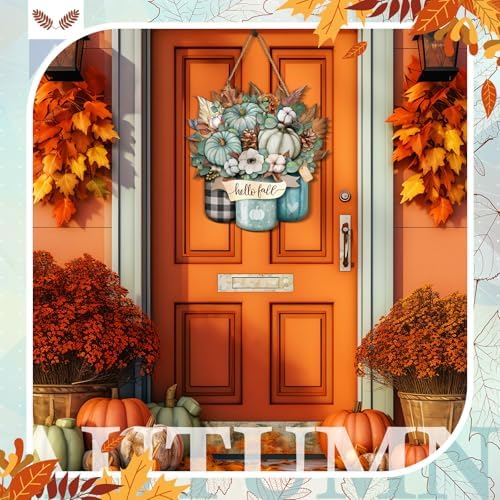Boao Blue Hello Fall Door Decorations for Home Thanksgiving Decor