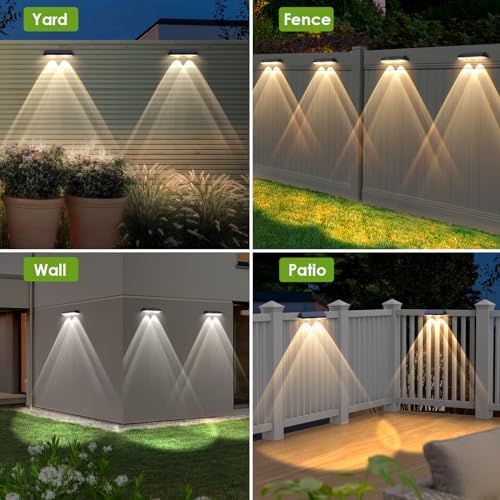 Solar Fence Lights Outdoor, IP65 Waterproof LED, 3 Mode, 12H, Black,12PK