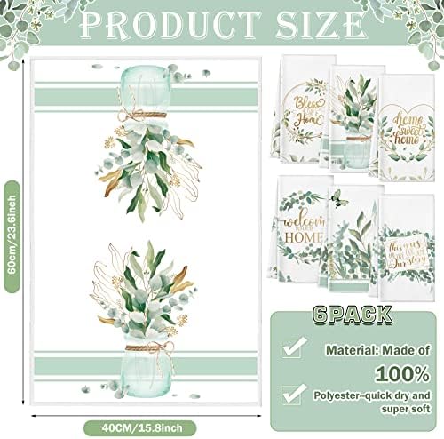 Redbaker 6 Pcs Eucalyptus Kitchen Towels Sage Green Farmhouse Dishcloth