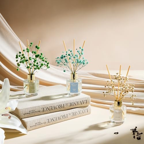 Airkeep Reed Diffuser Set of 3, Jasmine Mint Gardenia Freesia Pear Oil Reed Diffusers for Bedroom Living Room Office