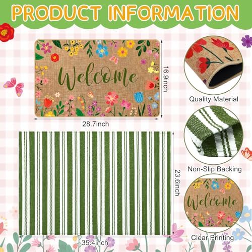 Tinideya 2 Pcs Floral Layered Door Mat Outdoor Wildflower Welcome Mat