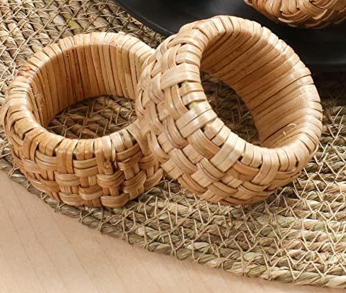 Lightnpro Natural Rattan Decorative Napkin Rings Set of 12, Serviette Napkin Rings Bulk for Party Decoration, Table Top Décor for Dinning Table, Everyday, Christmas, Easter Family Gatherings