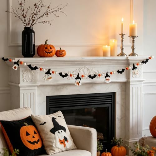 DN DECONATION Halloween Garland for Mantle, Ghost Bat Decor for Wall Party