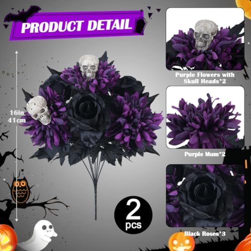 2 Pcs Halloween Flowers Artificial Purple Bouquet for Gothic Decor