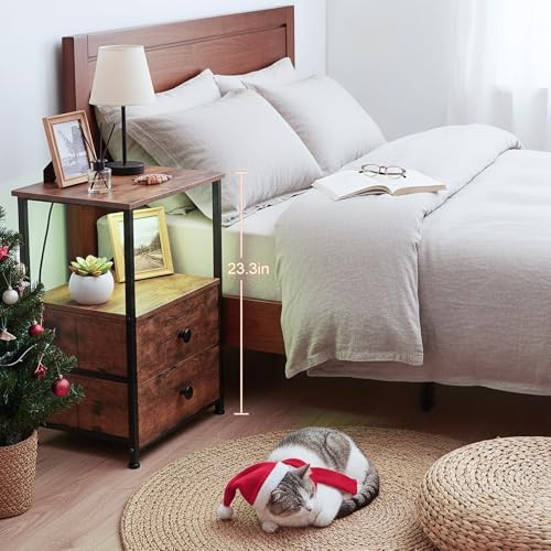 LOAKEKEL Nightstands Set of 2, LED Night Stand with Charging Station