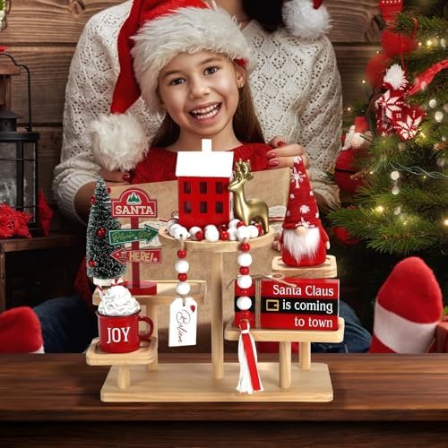 Christmas Decorations for Home Office 8 PCS Tiered Tray Decor Set