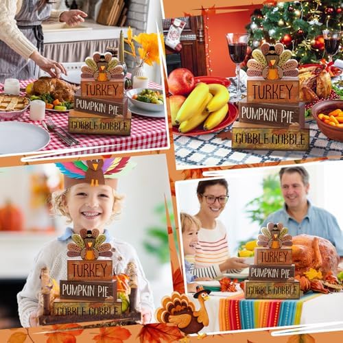Lineshading 4 Pcs Thanksgiving Turkey Decor Wooden Fall Table Decorations