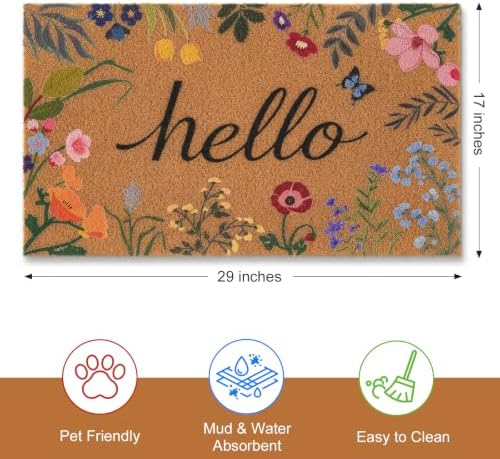 Kelarea 17" x 29" Welcome Mat, Floral Front Door Non-Slip Outdoor/Indoor