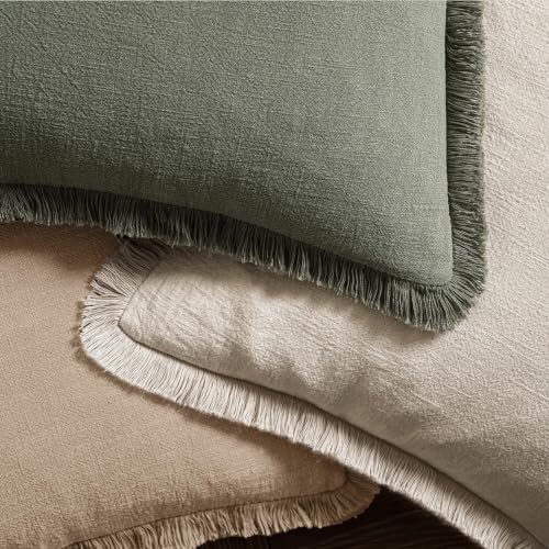 MIULEE Boho Linen Fringe Decorative Lumbar Throw Pillow Covers Camel 12x20