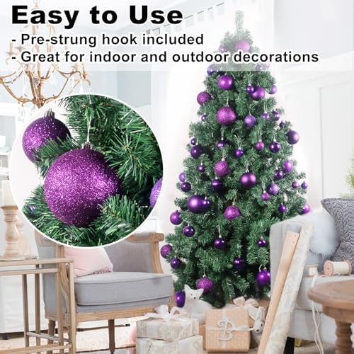Purple 4.0" Large Christmas Balls - Christmas Tree Decoration Ornaments Shatterproof Hanging Balls for Birthday Halloween Holiday Wedding Decorations Set of 4pcs