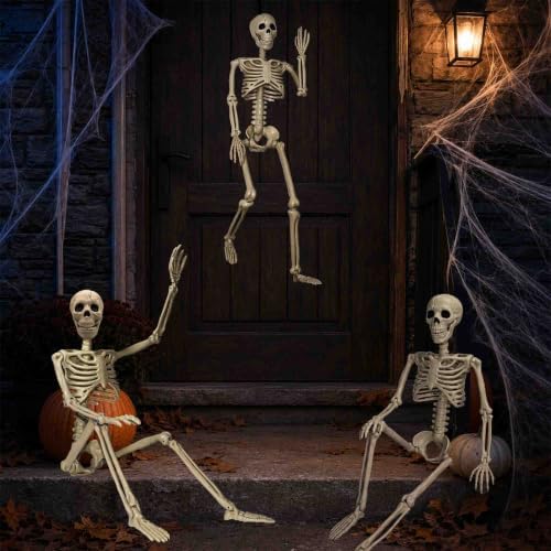 2 Pack 24"Halloween Skeleton - 2 ft Life Size Human Skeleton with Full Body Posable Joints Plastic Skeleton for Halloween Skeletons Decor Yard Patio Lawn Garden Skeleton Props Spooky Party Decoration