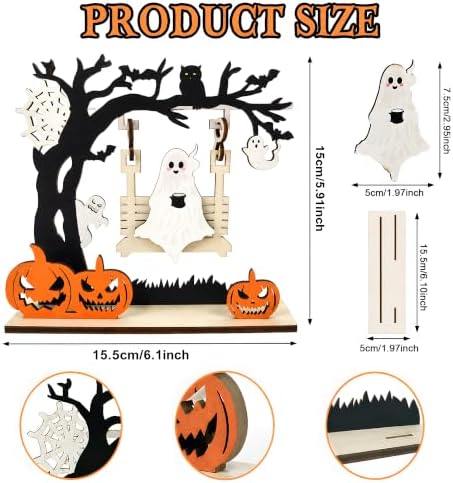 Halloween Decorations - Ghost Pumpkin Wooden Centerpiece Table Decor