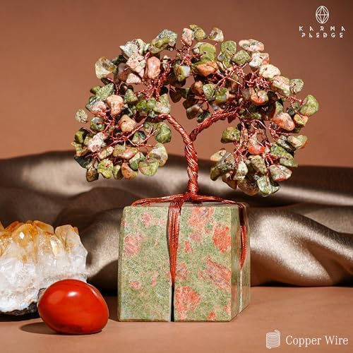 KARMAPLEDGE Chakra Tree of Life for Unique Gifts for Mom, Dad, Home and Office Decor, Handmade Unakite Healing Crystal