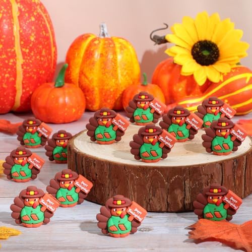 Domensi 50 Pcs Thanksgiving Mini Turkey Figurines Tiny Turkey Figures to Hide and Seek Little Pilgrim Statue Miniatures Chicken for Party Autumn Fall Decor Table Centerpiece(Happy Thanksgiving)