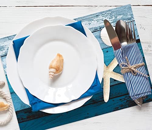 Whaline 50 Pack Summer Ocean Paper Place Mats Coastal Starfish Seashell Disposable Placemats 10x14 in Blue Beach Seaside Seasonal Placemat Decorative Table Mat for Dinner Wedding Birthday Party Decor
