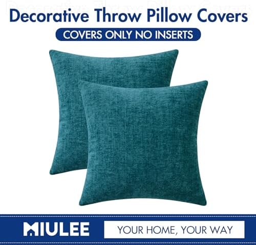 MIULEE Soft Chenille Throw Pillow Covers Dark Teal 20x20 Inch Pack of 2