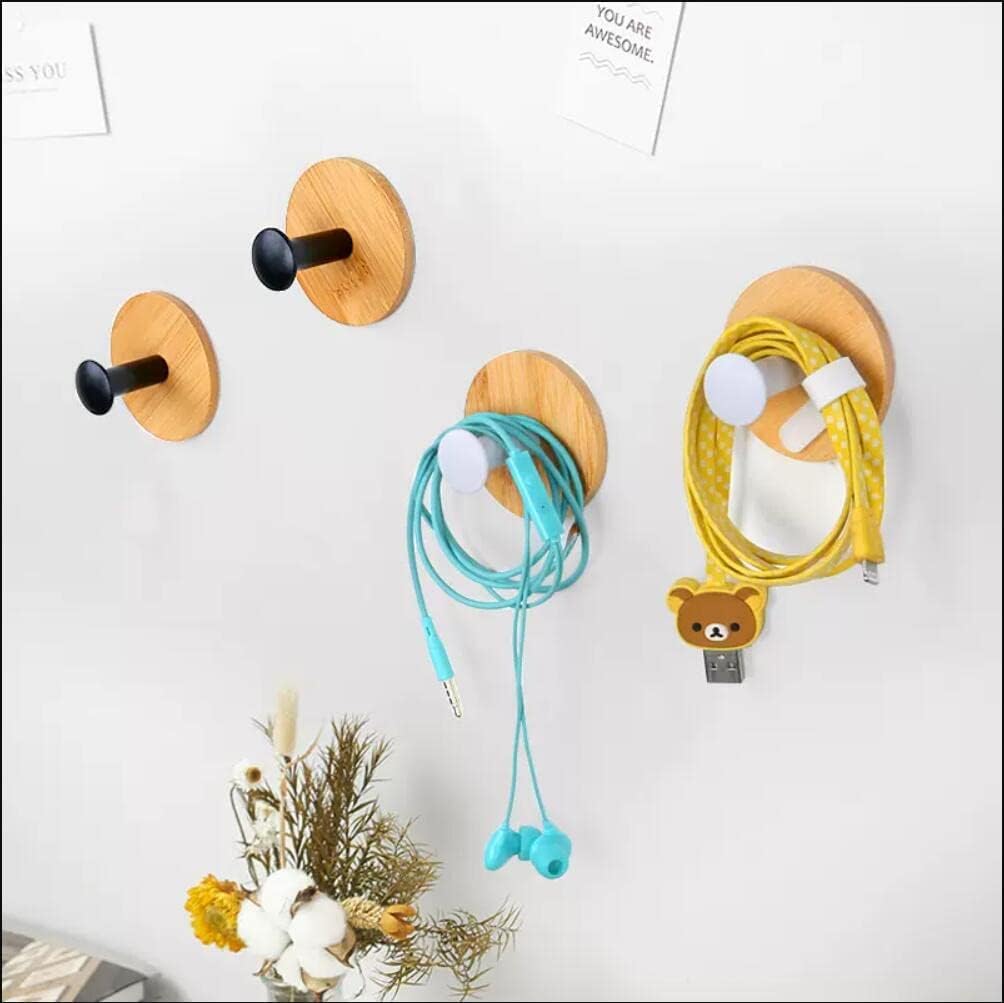 Decorative Wood Wall Hook Coat Hooks for Hanging Adhesive Waterproof Wall Hook / White / Set of 4