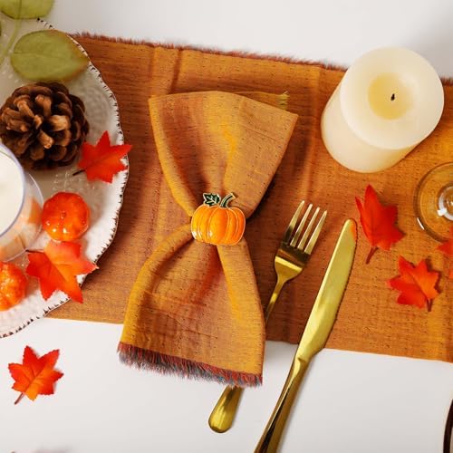 wonlex Pumpkin Napkin Rings Set of 6, Fall Napkin Rings Holder, Metal Napkin Serviette for Thanksgiving Day, Dinner Banquet Family Gathering Table Decor(Orange Pumpkin)
