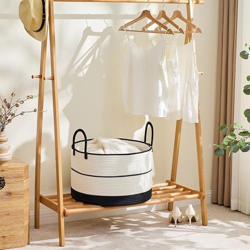 KAKAMAY Large Blanket Basket with Handles, Storage Basket for Living Room