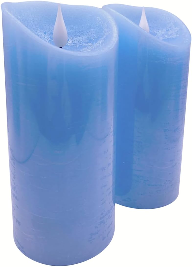 Adoria Large Blue Flameless Candles Set 2- Real Wax Candles with 3D Flame-Ocean Scented-Dia 3.15x 7 Inch for Home