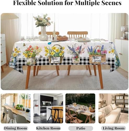 Quimoy Spring Summer Tablecloth 60x84 Inch, Rectangular Botany Tablecloth, Floral Table Cover for Spring Summer Party Picnic Kitchen Dinner Decor