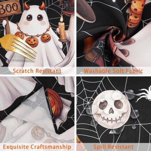 Black Halloween Tablecloth Oval 60 x 102 Inch, Washable Fabric Spider Web Ghost Table Cloth Oval Halloween Tablecloth Table Cover for Kitchen Dining Party