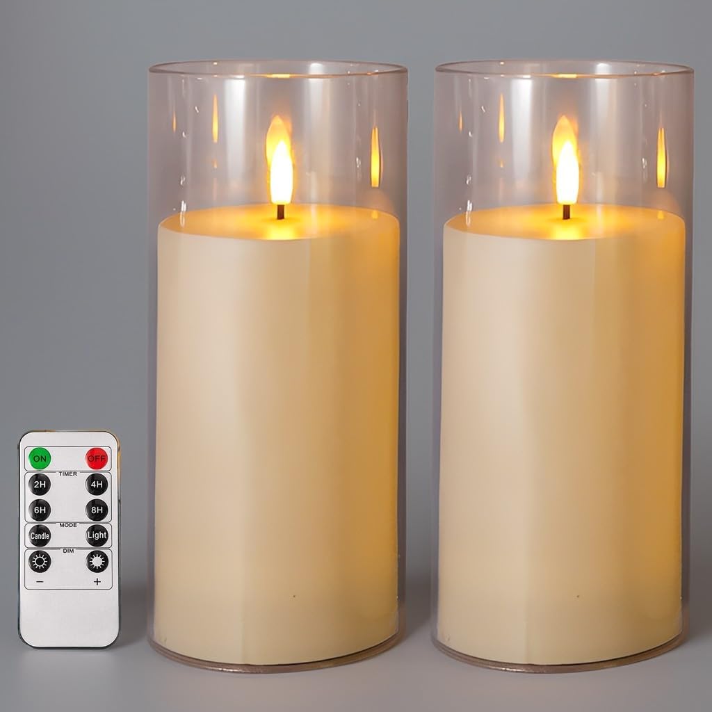 Niceme 9” x 4” Large Waterproof Outdoor Flameless Candles with Remote Control Timer, Flickering LED Pillar Candles