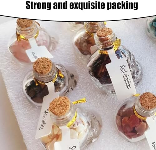 24Pcs Crystals and Healing MINI Stones with Skull Spell Jars-Crystal Chakra Stones Cute Glass Bottle-Healing Crystals