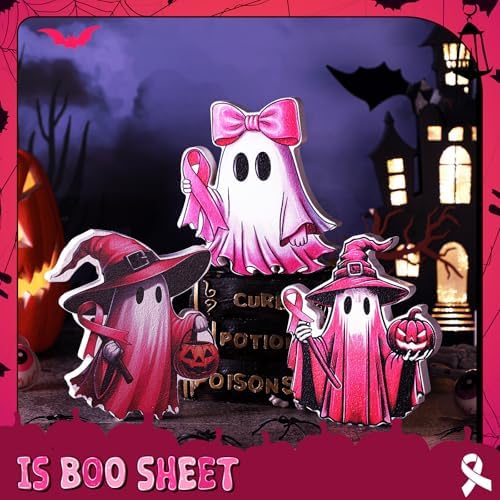Redbaker 3 Pcs Pink Ghost Halloween Table Decor, Breast Cancer Awareness