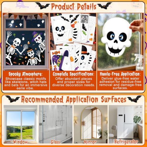 9 Sheets Halloween Party Decor, Skeleton Halloween Window Clings for Glass